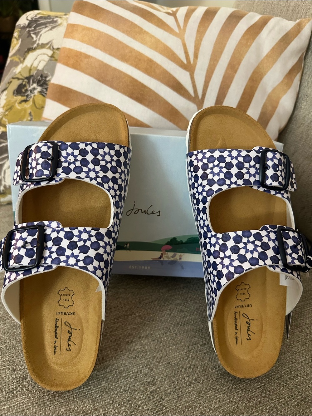 Joules Navy Geo Double-Buckle Slide Sandals EU 41 | US 9.5 - 10 New In Box - Picture 11 of 14